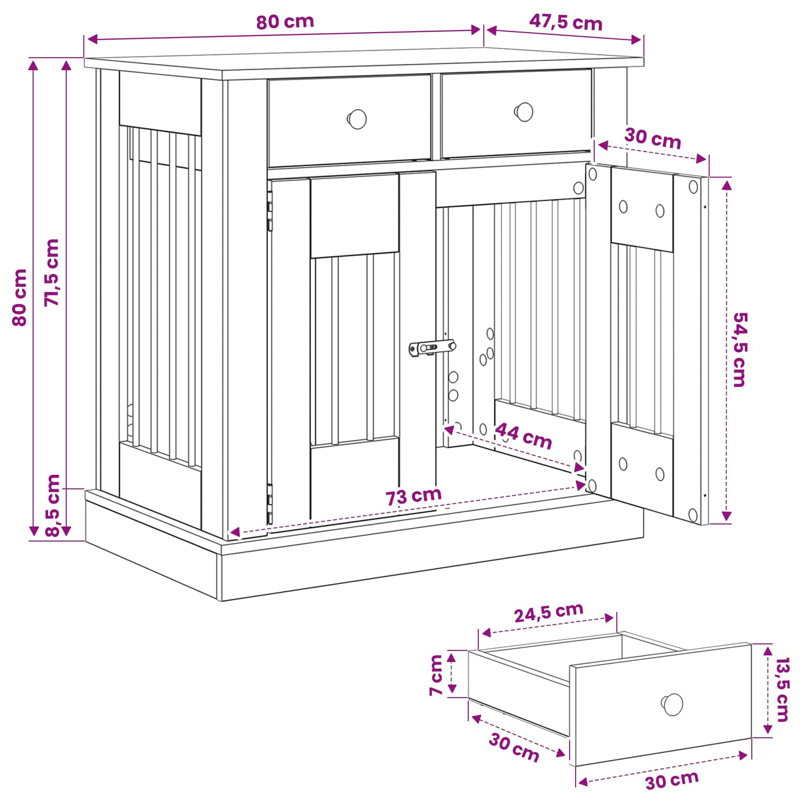 Έπιπλο για κλουβί σκύλου Sonoma Δρυς 80 x 47,5 x 80 εκ