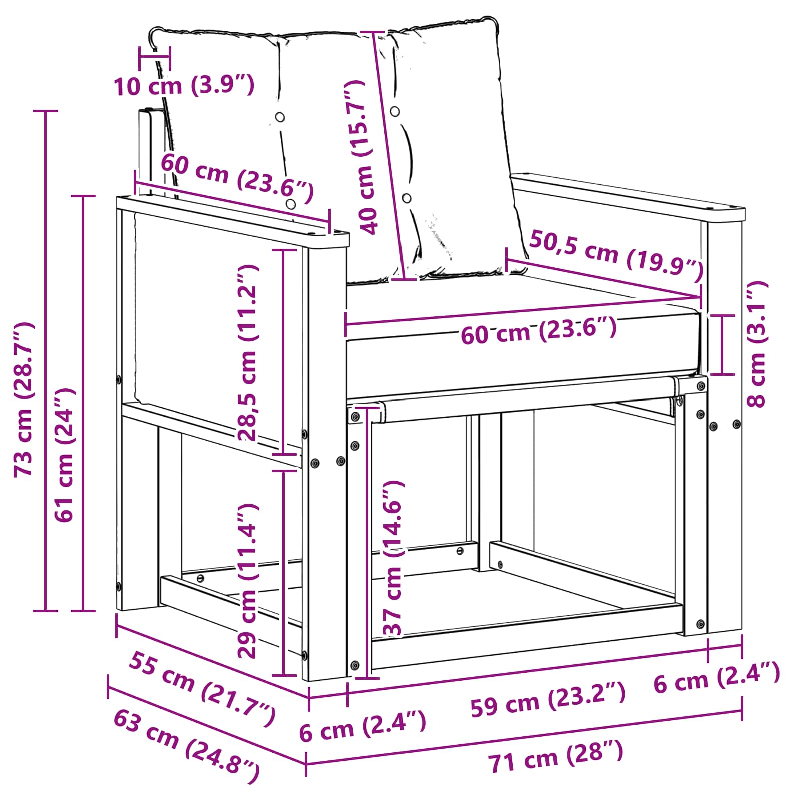 Μεσαίος καναπές εξωτερικού χώρου Στερεό Ξύλο Ακακίας Φυσικό