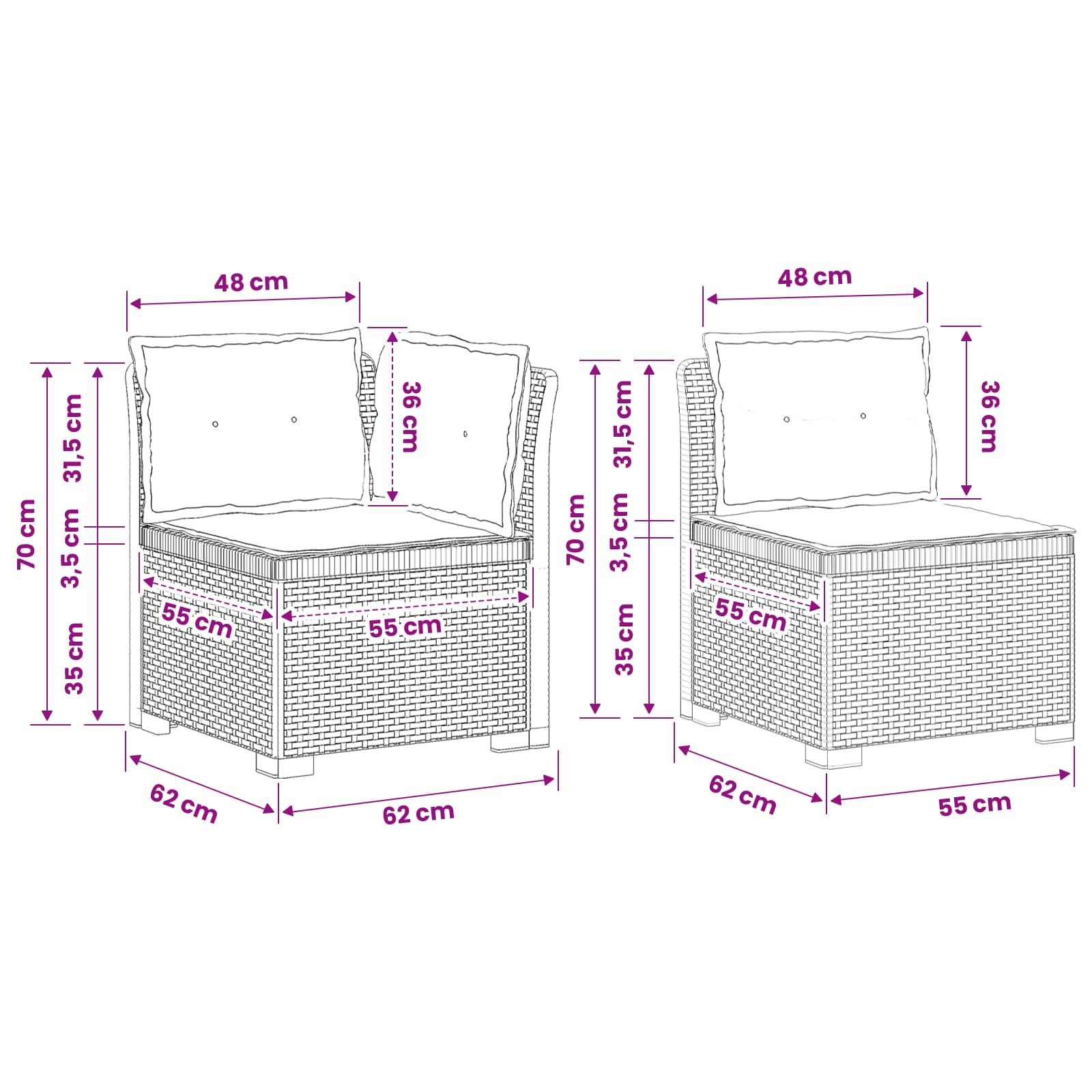 Καναπές Κήπου 3 Θέσεων με Μαξιλάρια Ρατάν PP Ανθρακί