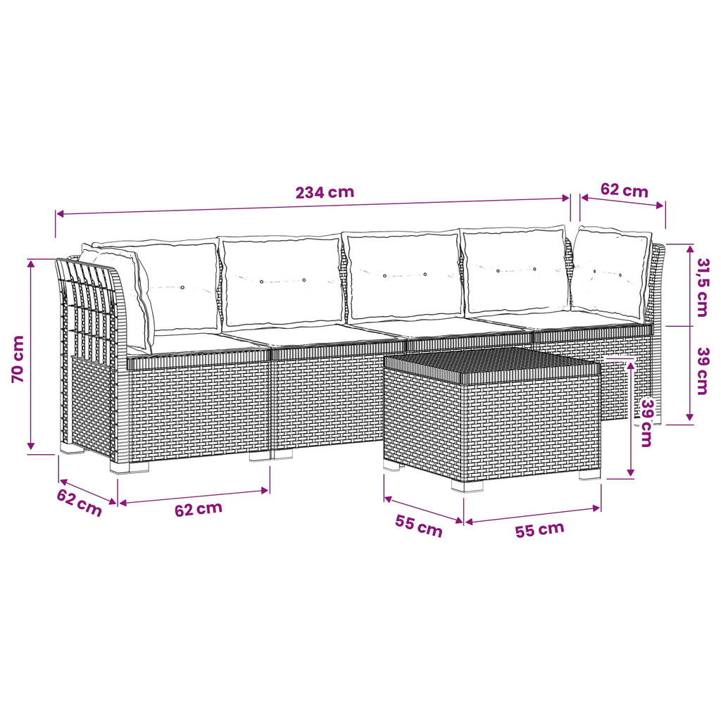 Καθιστικό Κήπου 4 Θέσεων με Μαξιλάρια από Ρατάν PP Καφέ