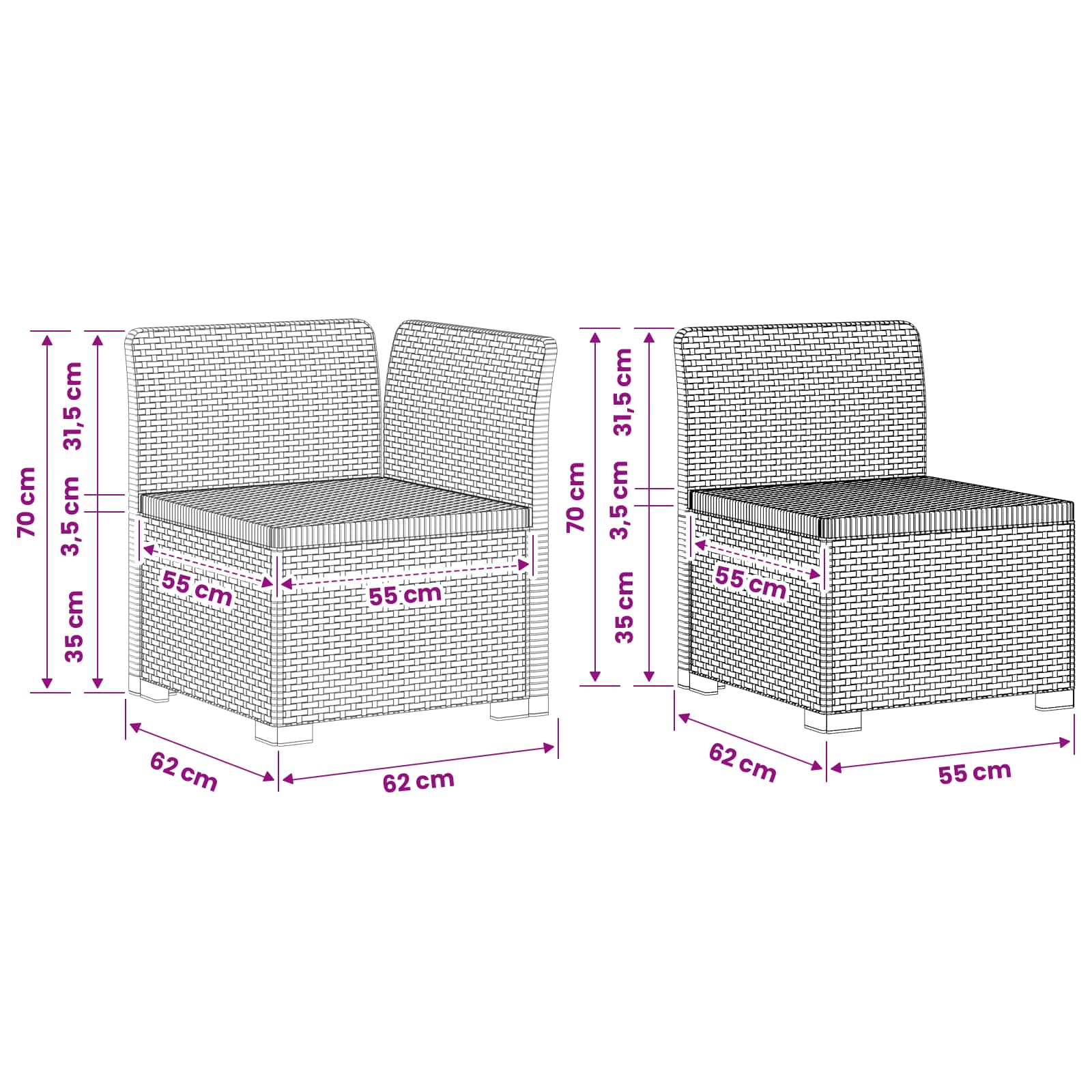 Σαφά Κήπου 5 Θέσεων Ράιταν PP Ανθρακί