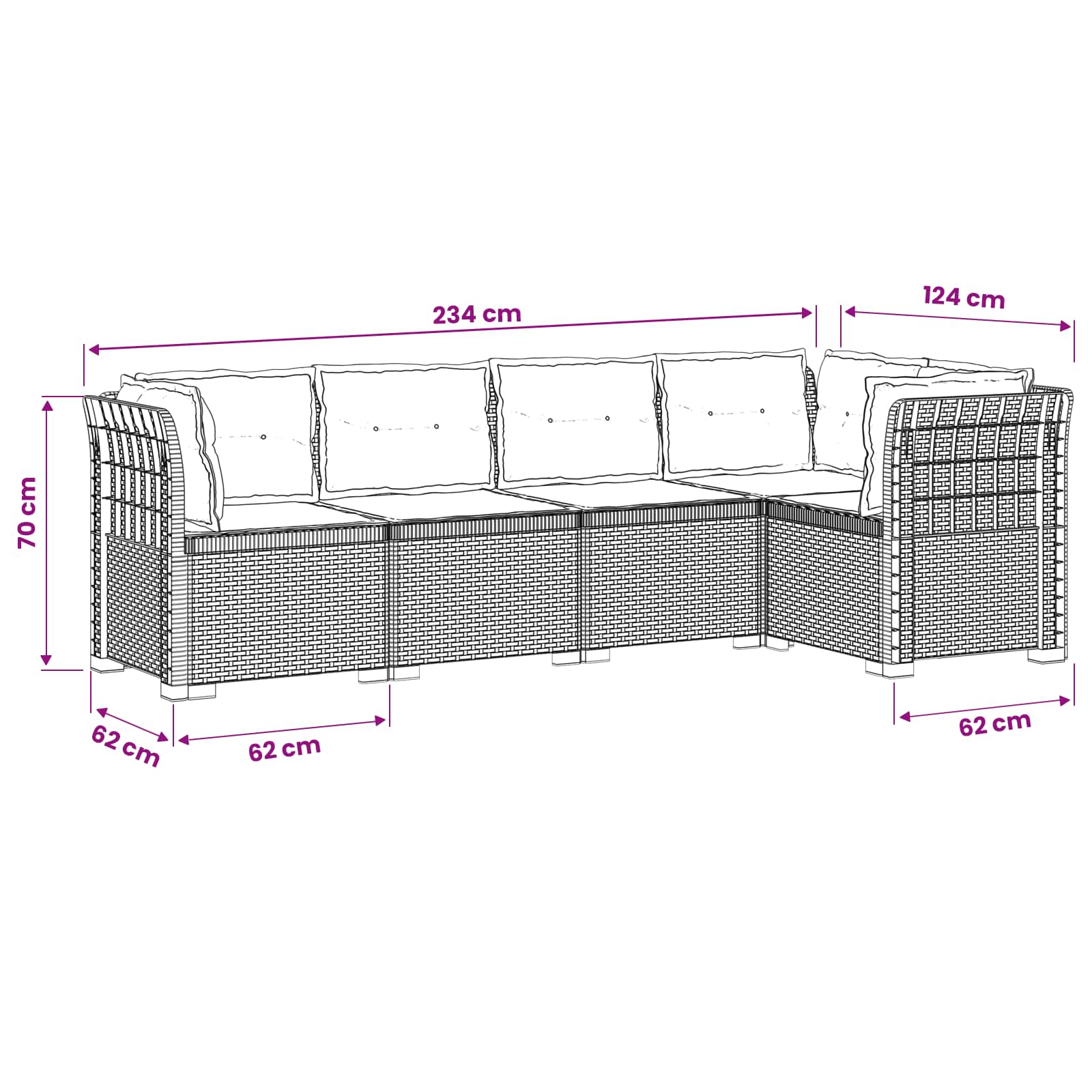Σαφά Κήπου 5 Θέσεων με Μαξιλάρια Ράιταν PP Λευκό