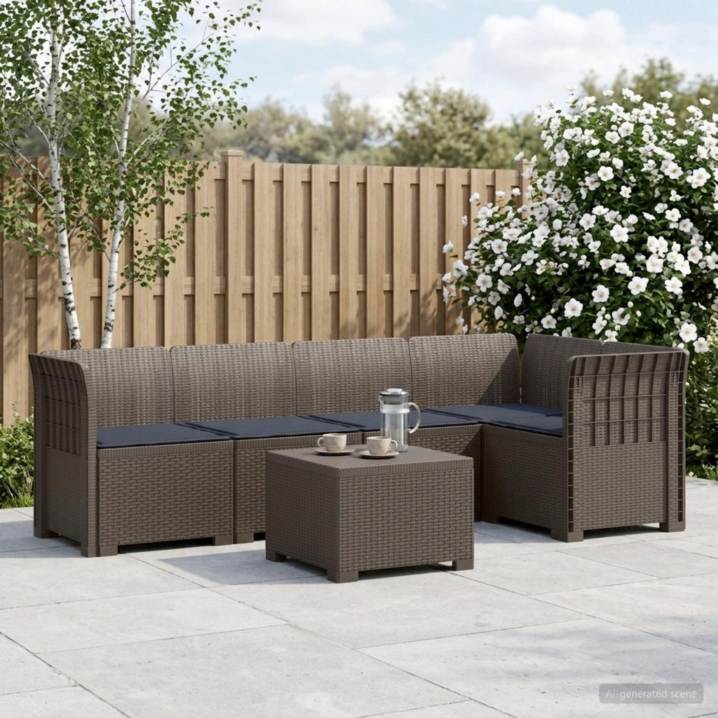 Σαφά Κήπου 5 Θέσεων με Μαξιλάρια Ράιταν PP Ανοιχτό γκρι