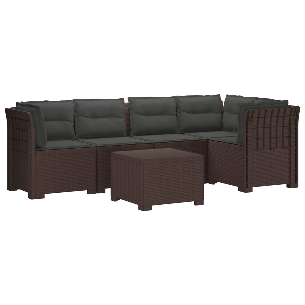 Σαφά Κήπου 5 Θέσεων με Μαξιλάρια Ράιταν PP Καφέ