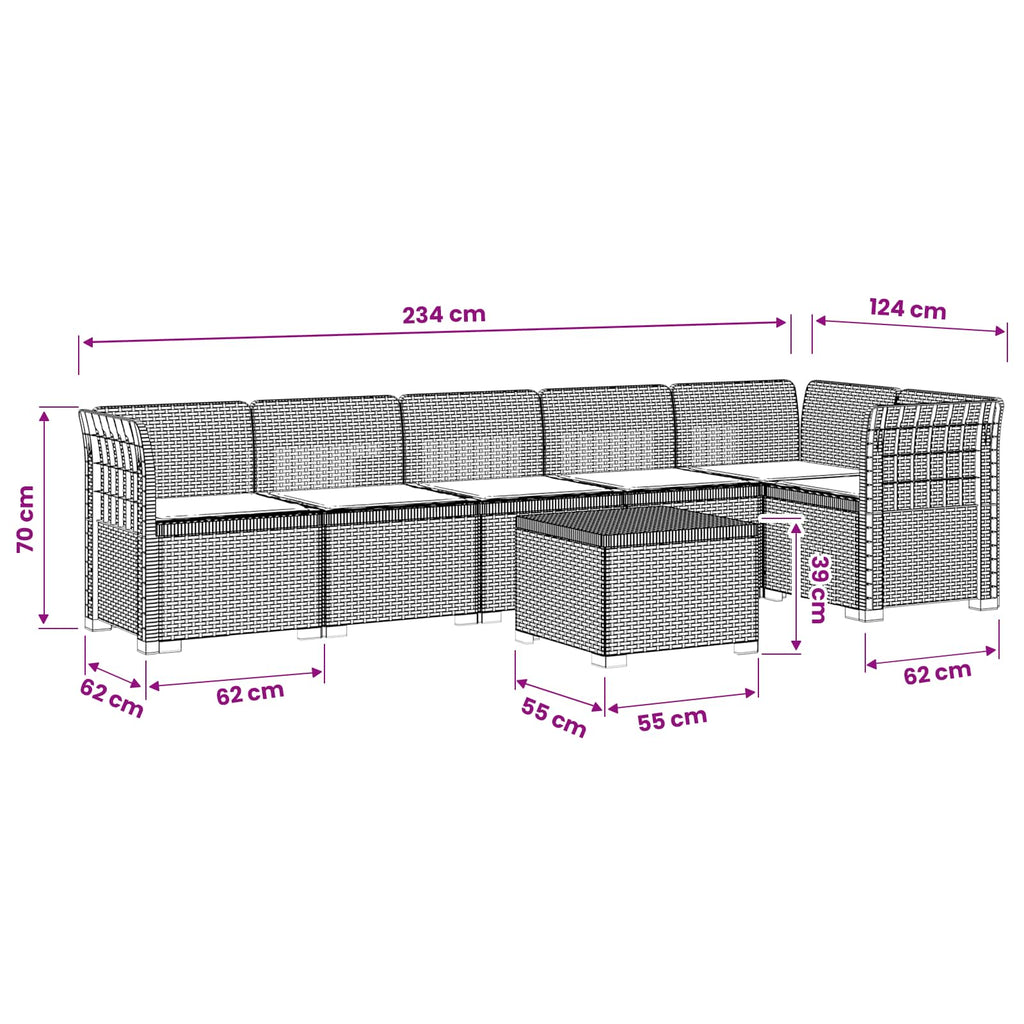 Καναπές Κήπου 6 Θέσεων με Μαξιλάρια Όψη Ρατάν PP Ανοιχτό γκρι