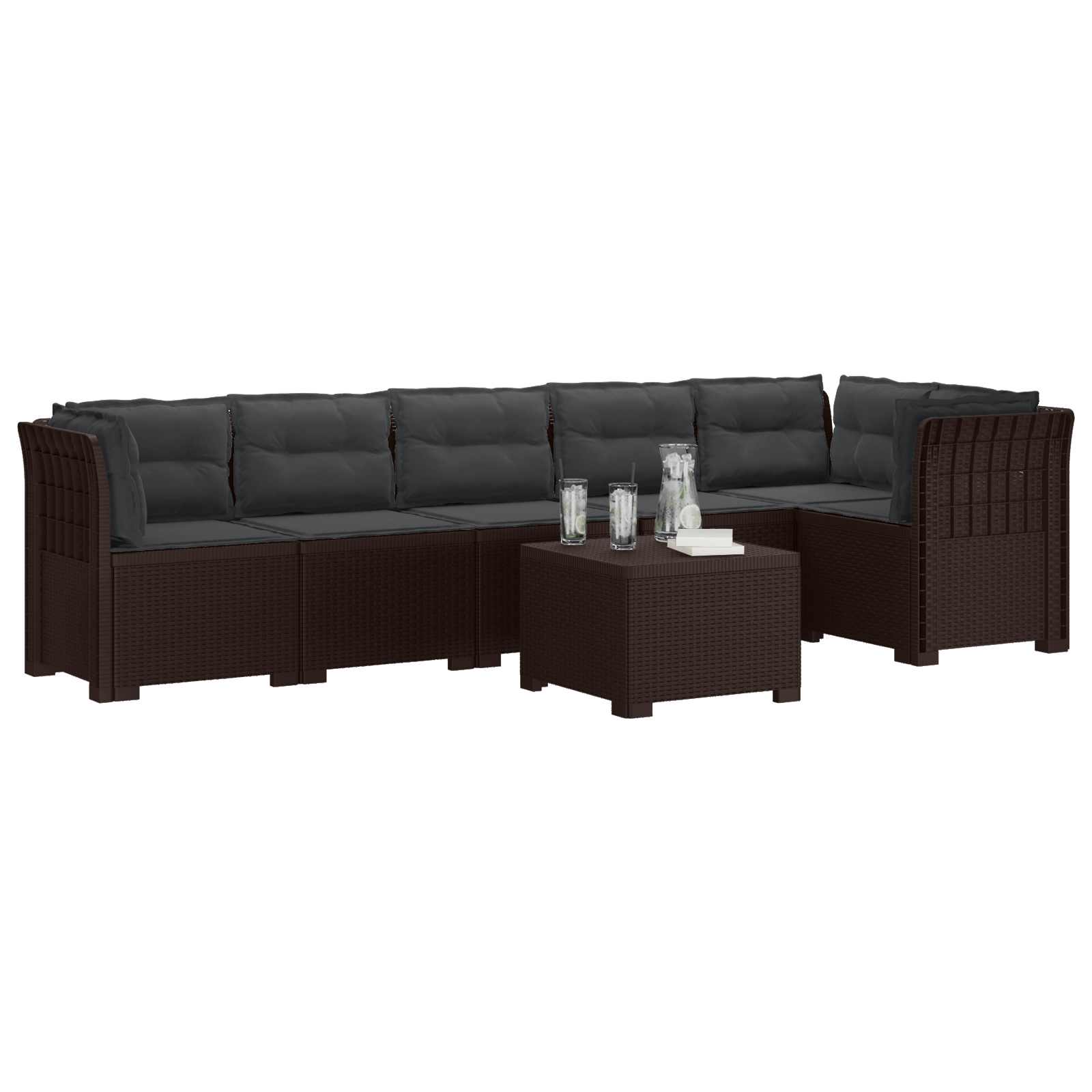 Καναπές Κήπου 6 Θέσεων με Μαξιλάρια Όψη Ρατάν PP Καφέ
