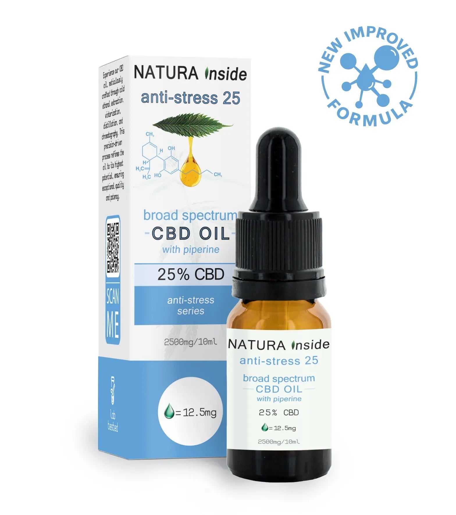 Natura Inside Broad Spectrum Cannabis Oil – 25% CBD with Piperine, Anti-stress Series, 10ml