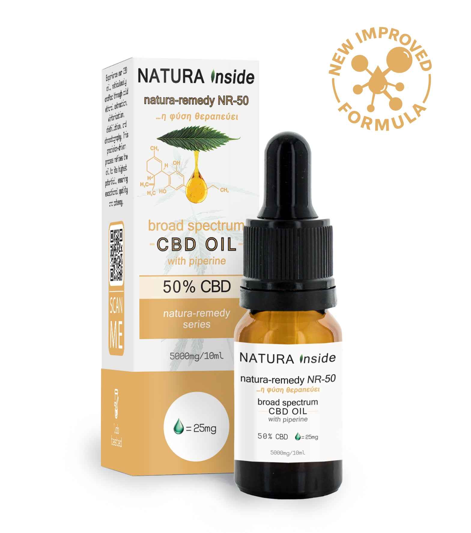 Natura Inside Broad Spectrum Cannabis Oil – 50% CBD with Piperine, Natura-remedy Series, 10ml