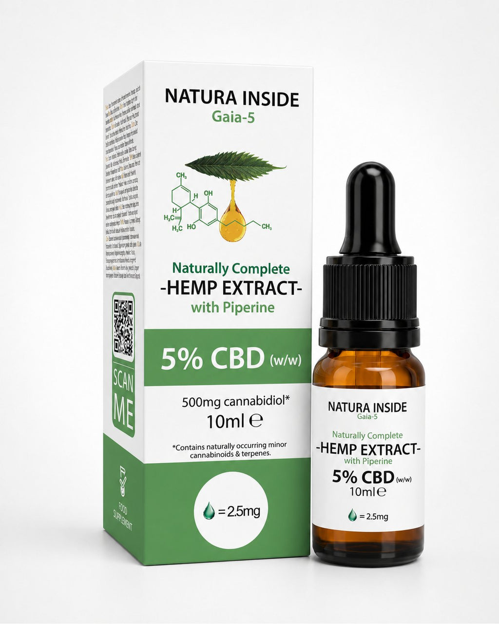 Natura Inside Full Spectrum Cannabis Oil – 5% CBD with Piperine, Gaia Series, 10ml
