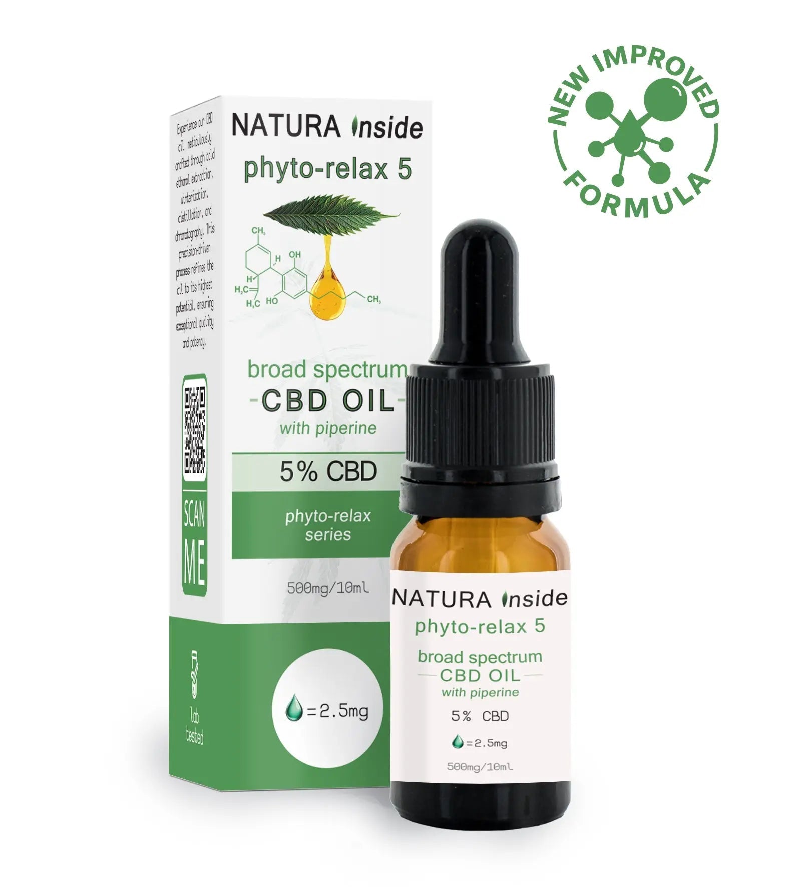 Natura Inside Broad Spectrum Cannabis Oil – 5% CBD with Piperine, Phytorelax Series, 10ml